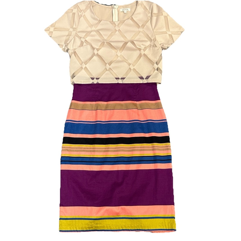 Anthropologie Weston Carolina 0 Sheath Dress Art Teacher Mixed Media Eclectic